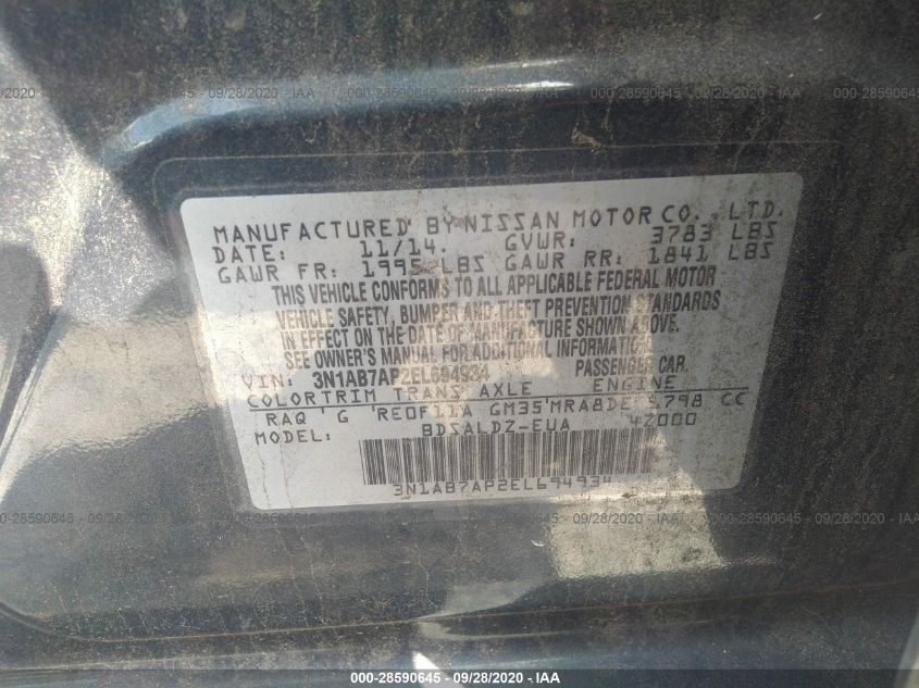 2014 NISSAN SENTRA SV 3N1AB7AP2EL694934