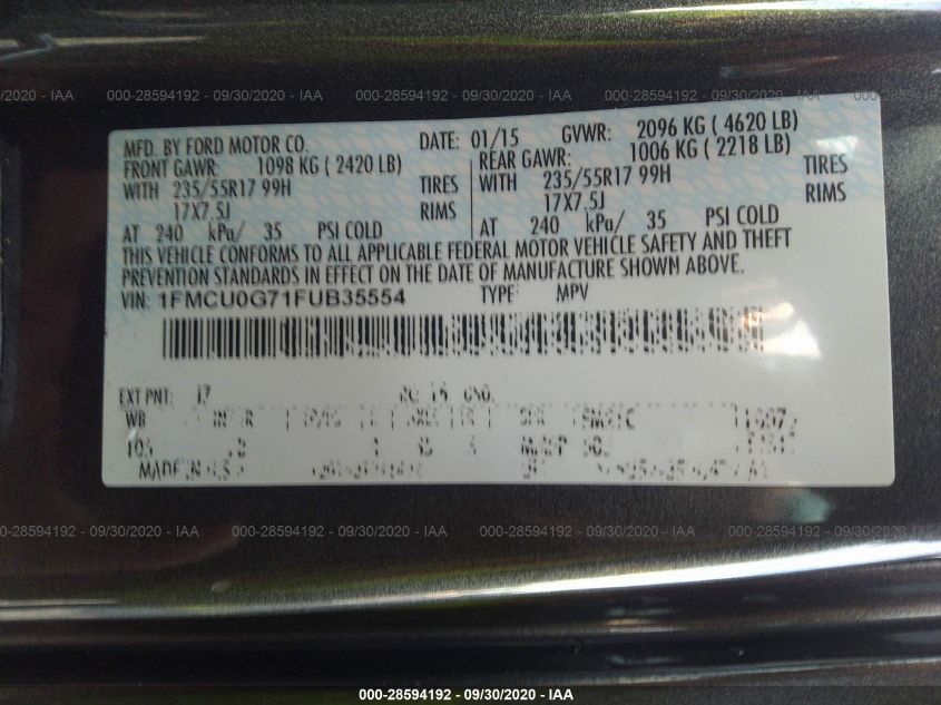 2015 FORD ESCAPE SE 1FMCU0G71FUB35554