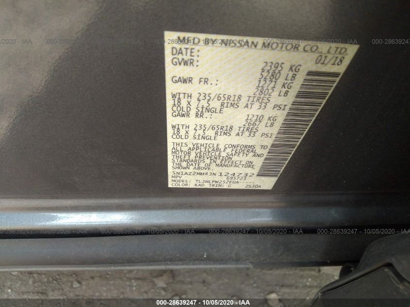 2018 NISSAN MURANO S 5N1AZ2MH4JN124732