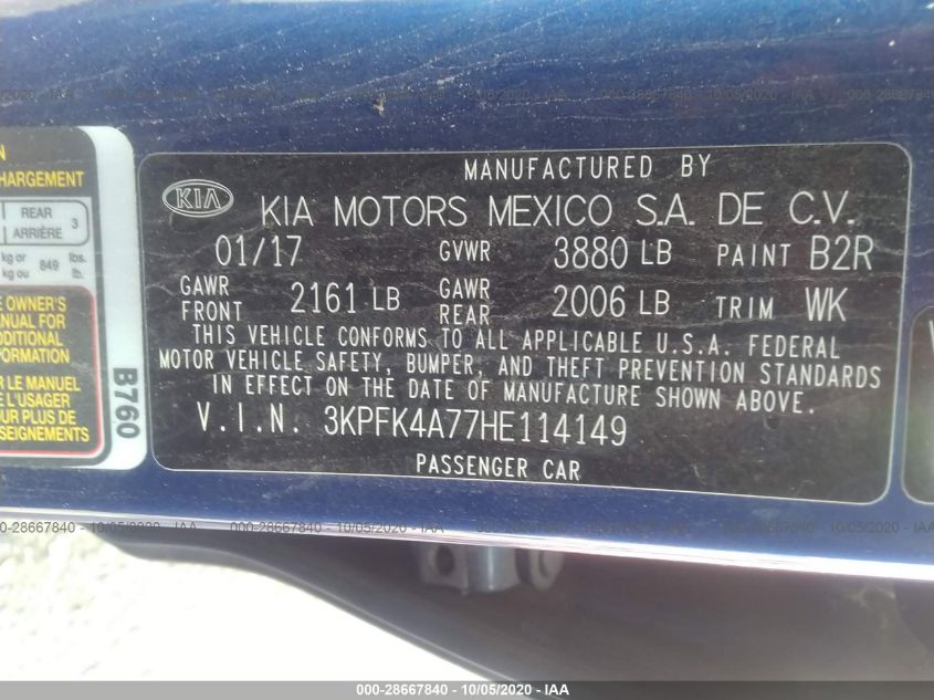 2017 KIA FORTE LX 3KPFK4A77HE114149