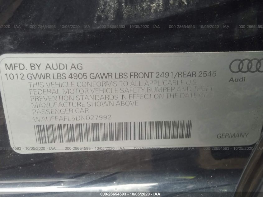 2013 AUDI A4 PREMIUM PLUS WAUFFAFL5DN027992
