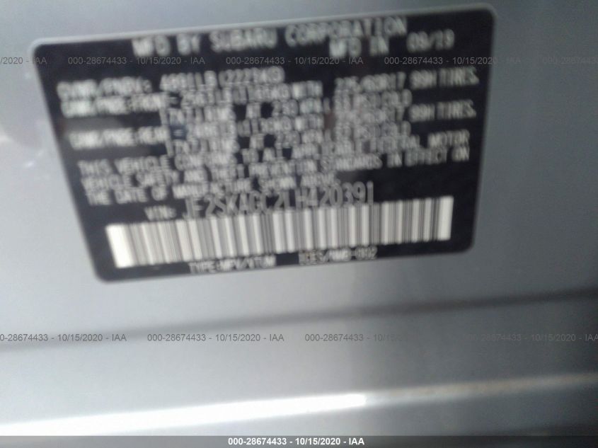 2020 SUBARU FORESTER PREMIUM JF2SKAGC2LH420391