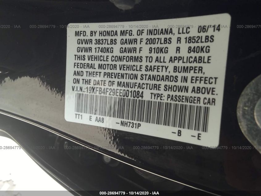 2014 HONDA CIVIC HYBRID 19XFB4F29EE001084