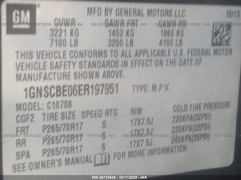 2014 CHEVROLET TAHOE LT 1GNSCBE06ER197951