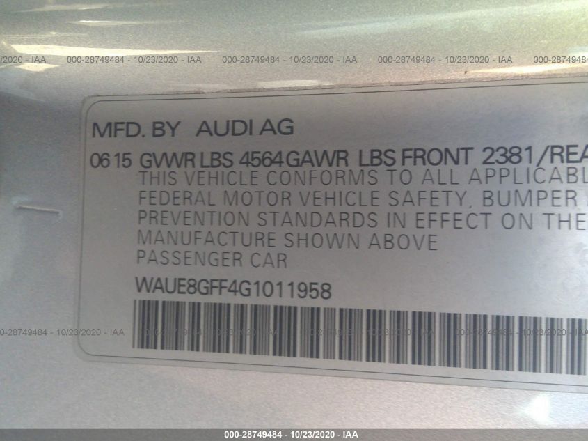2016 AUDI A3 2.0T PREMIUM PLUS WAUE8GFF4G1011958