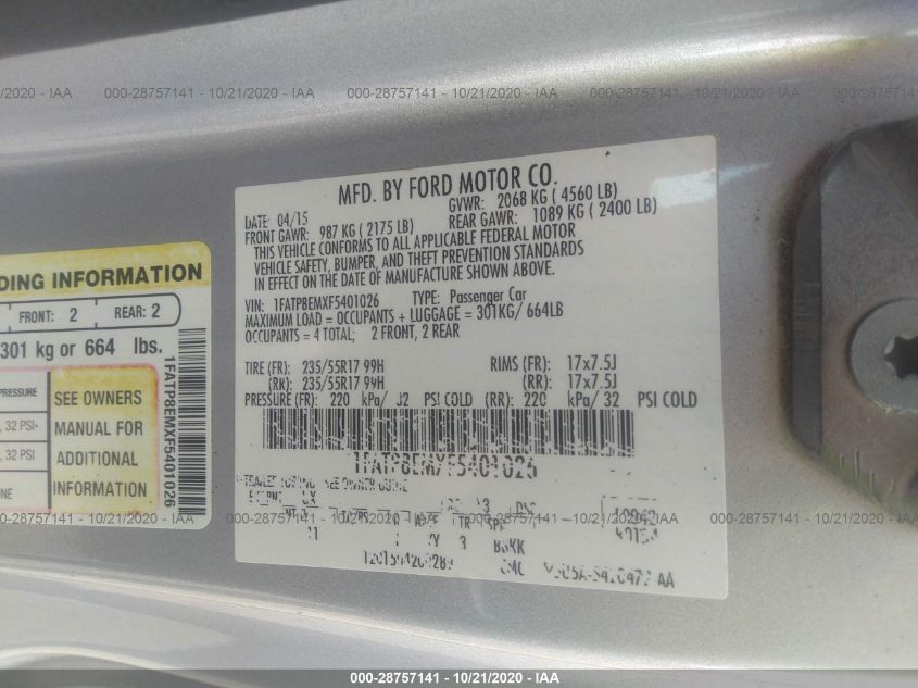 2015 FORD MUSTANG V6 1FATP8EMXF5401026