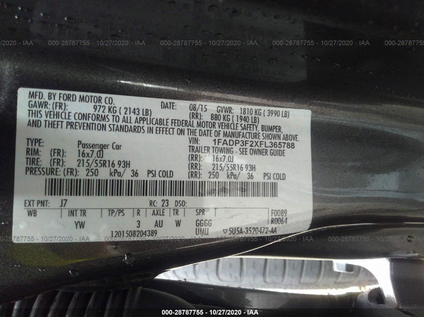 2015 FORD FOCUS SE 1FADP3F2XFL365788