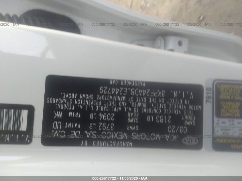2020 KIA FORTE LXS 3KPF24AD8LE244729
