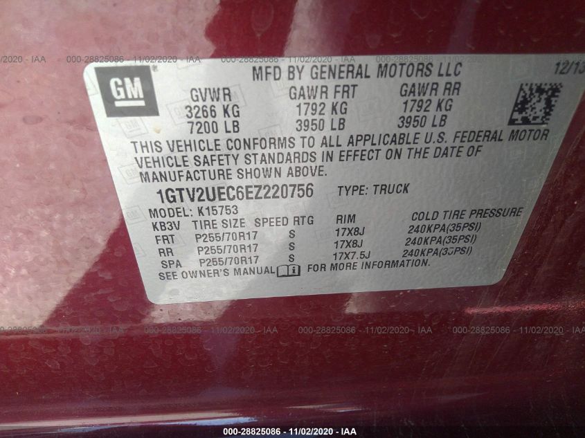 2014 GMC SIERRA 1500 SLE 1GTV2UEC6EZ220756