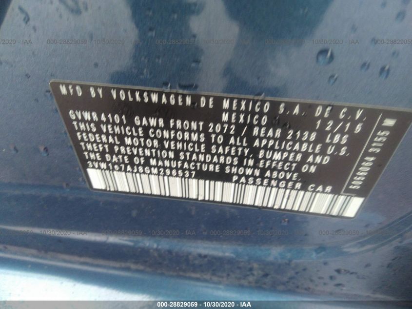 2016 VOLKSWAGEN JETTA SEDAN 1.4T S W/TECHNOLOGY 3VW167AJ8GM296537