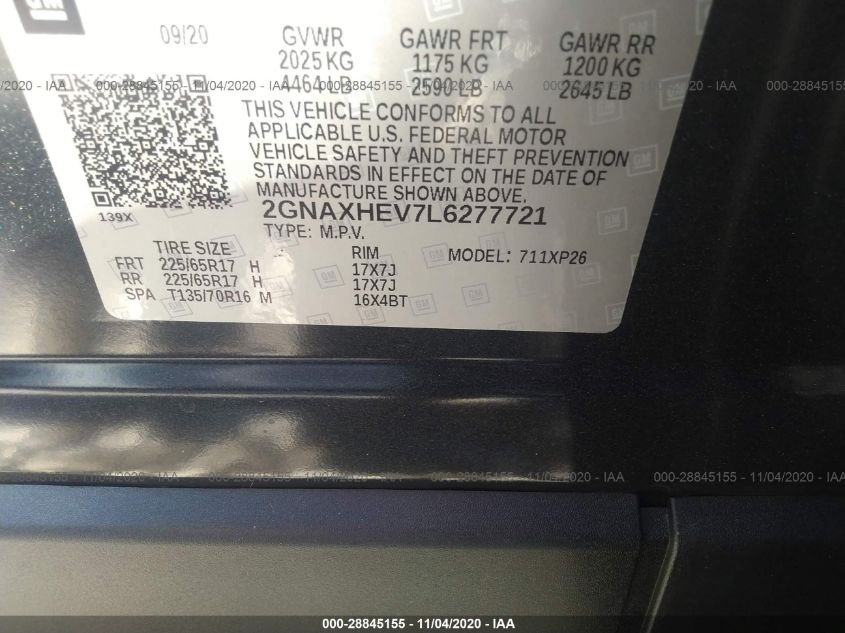 2020 CHEVROLET EQUINOX FWD LS 2GNAXHEV7L6277721