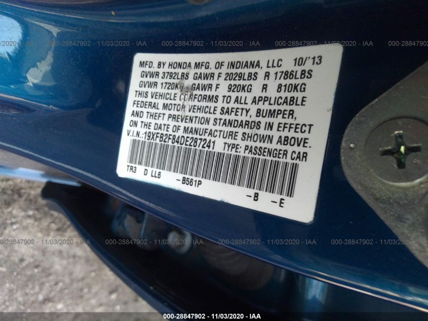 2013 HONDA CIVIC SDN EX 19XFB2F84DE287241