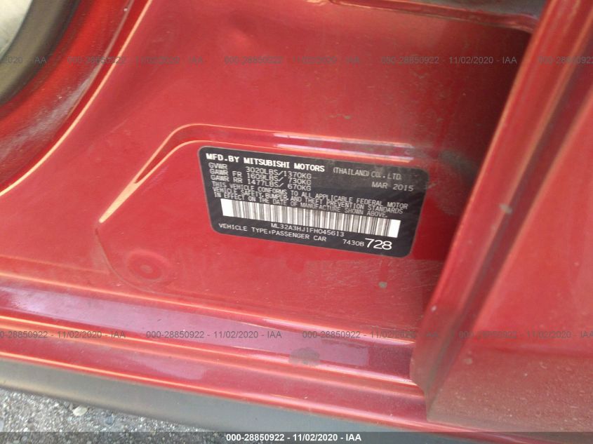 2015 MITSUBISHI MIRAGE DE/RF ML32A3HJ1FH045613