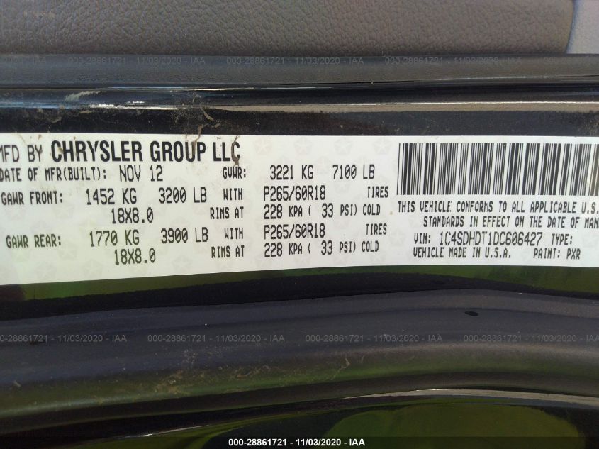 2013 DODGE DURANGO CREW 1C4SDHDT1DC606427