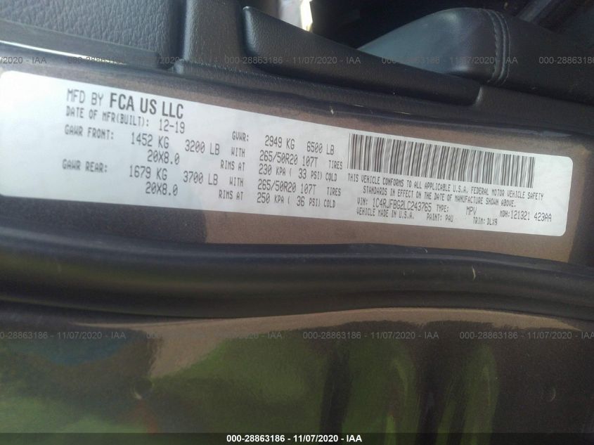 2020 JEEP GRAND CHEROKEE LIMITED 1C4RJFBG2LC243765