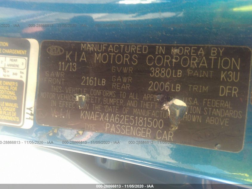 2014 KIA FORTE LX KNAFX4A62E5181500
