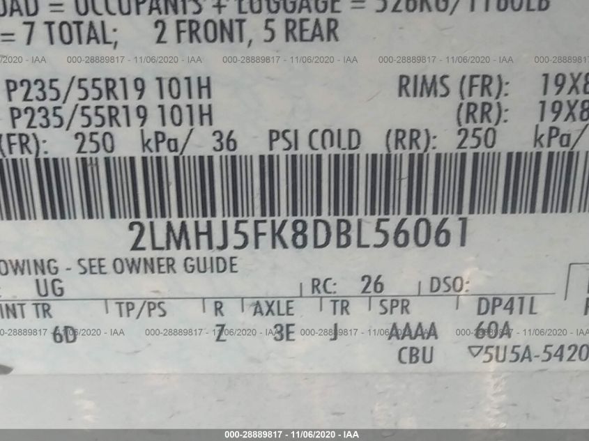 2013 LINCOLN MKT 2LMHJ5FK8DBL56061