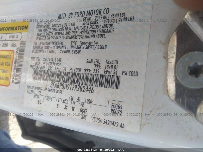 2015 FORD FUSION SE 3FA6P0H91FR282446