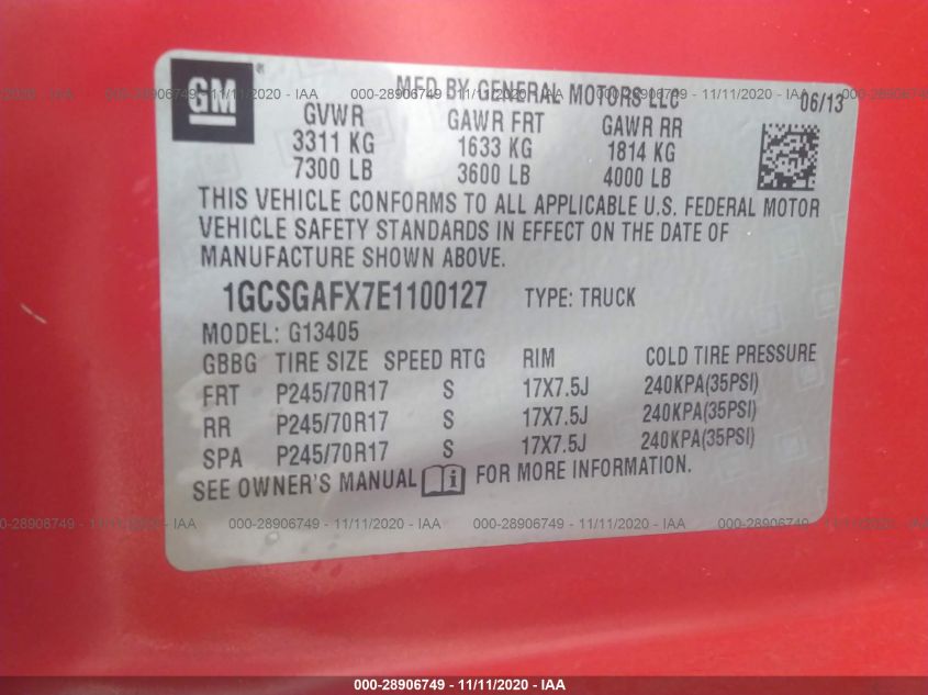 2014 CHEVROLET EXPRESS CARGO VAN 1GCSGAFX7E1100127
