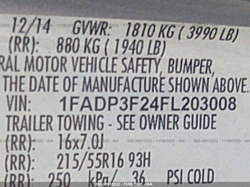 2015 FORD FOCUS SE 1FADP3F24FL203008