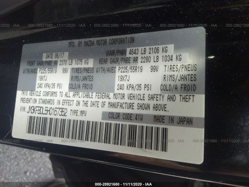 2017 MAZDA CX-5 GRAND TOURING JM3KFBDL5H0167352