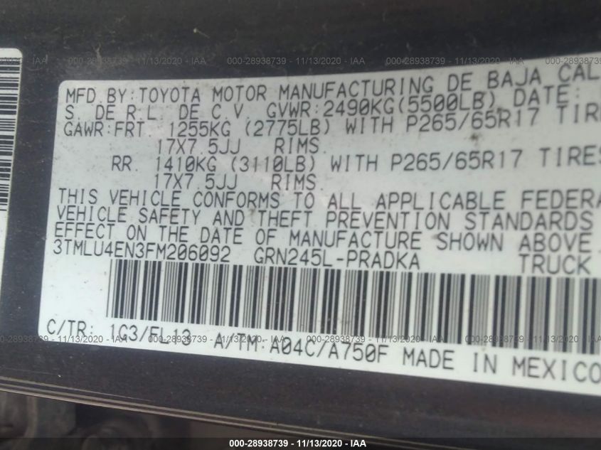 2015 TOYOTA TACOMA TRD SPORT 3TMLU4EN3FM206092