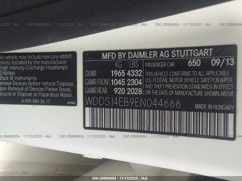 2014 MERCEDES-BENZ CLA-CLASS CLA 250 WDDSJ4EB9EN044666