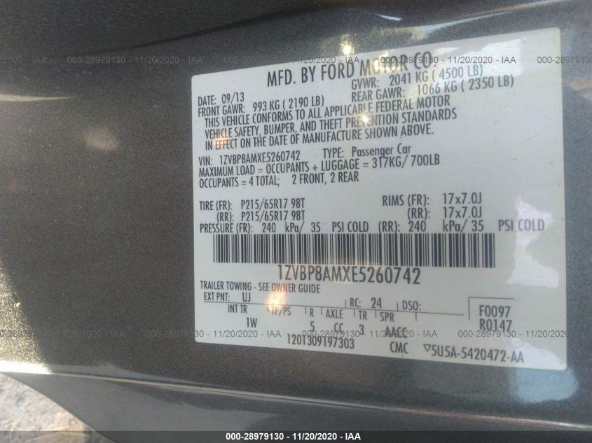 2014 FORD MUSTANG V6 1ZVBP8AMXE5260742