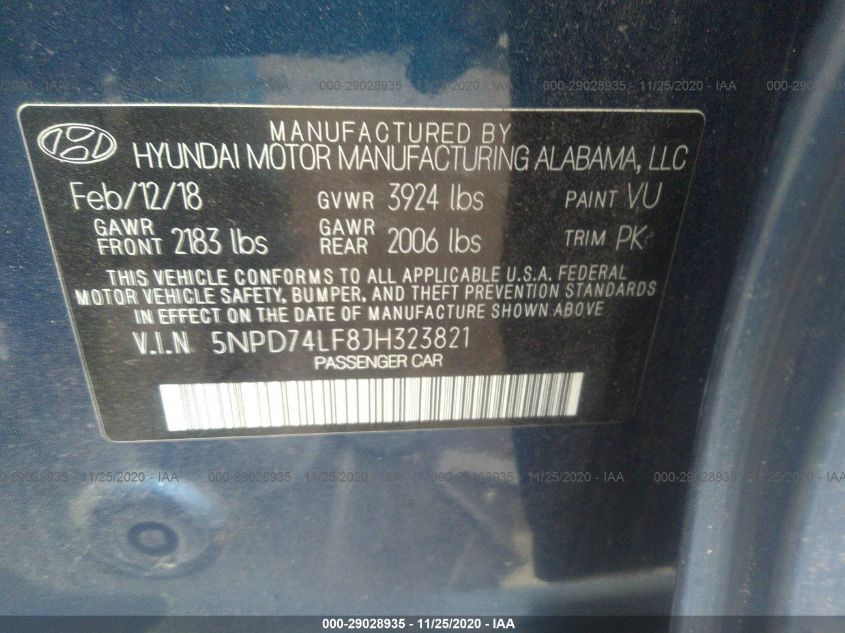2018 HYUNDAI ELANTRA SE 5NPD74LF8JH323821
