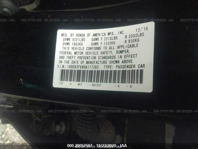 2017 HONDA ACCORD SEDAN EX-L 1HGCR2F88HA117392
