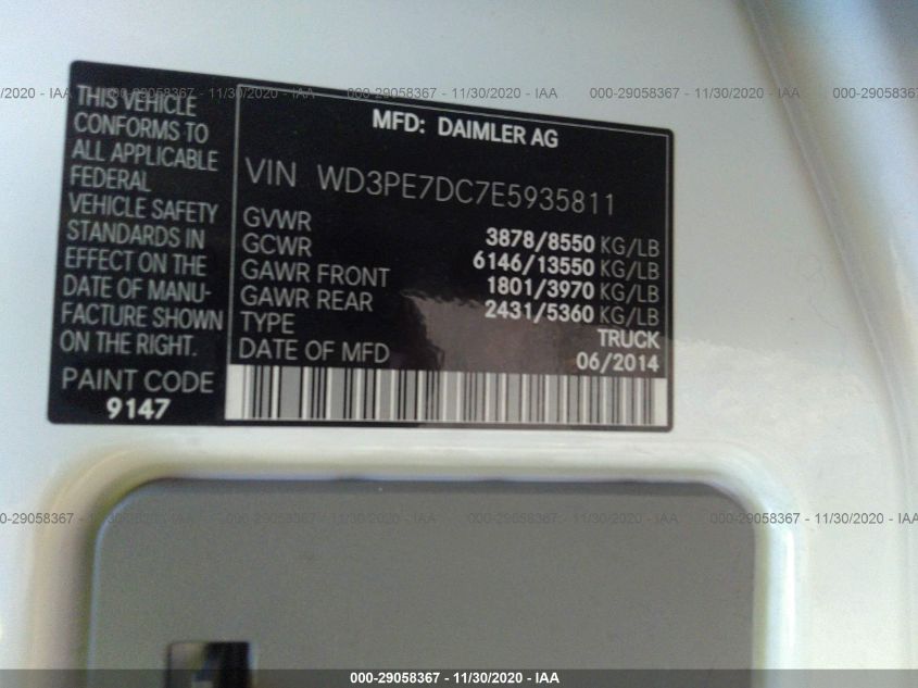 2014 MERCEDES-BENZ SPRINTER CARGO VANS WD3PE7DC7E5935811