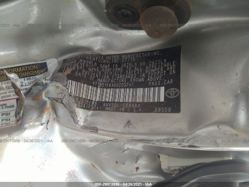 2017 TOYOTA CAMRY HYBRID 4T1BD1FKXHU203747