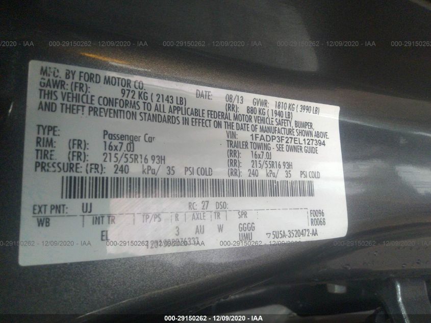 2014 FORD FOCUS SE 1FADP3F27EL127394
