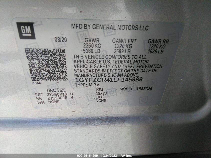 2020 CADILLAC XT4 FWD PREMIUM LUXURY 1GYFZCR41LF145888
