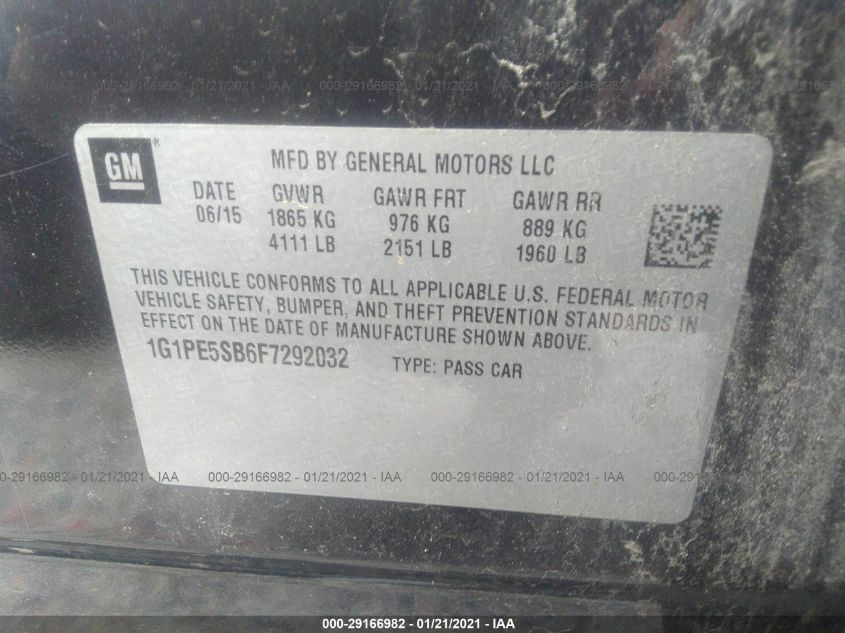 2015 CHEVROLET CRUZE LT 1G1PE5SB6F7292032