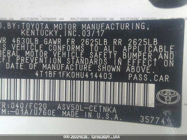 2017 TOYOTA CAMRY XLE/SE/LE/XSE 4T1BF1FK0HU414403