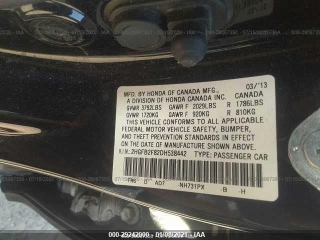 2013 HONDA CIVIC SDN EX 2HGFB2F82DH538442