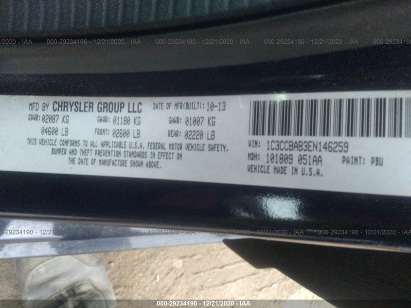 2014 CHRYSLER 200 VIN: 1C3CCBAB3EN146259