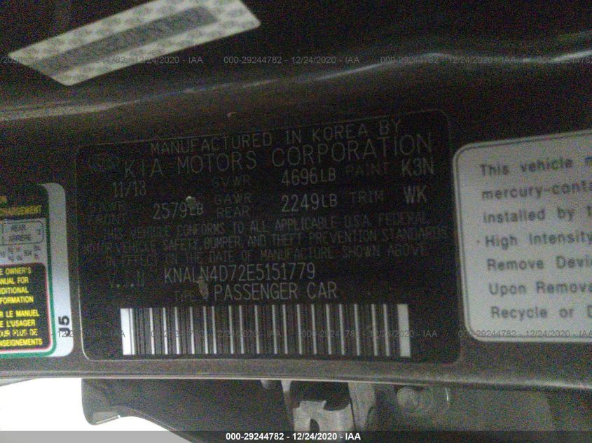 2014 KIA CADENZA PREMIUM KNALN4D72E5151779