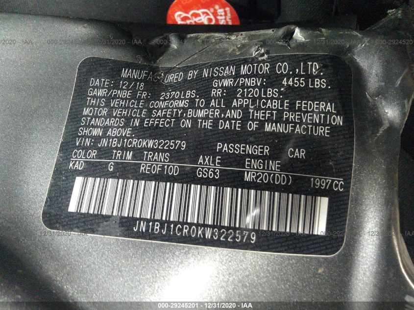 2019 NISSAN ROGUE SPORT S JN1BJ1CR0KW322579