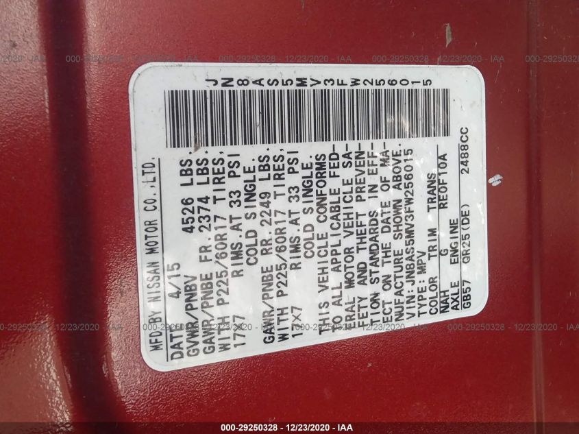 2015 NISSAN ROGUE SELECT S JN8AS5MV3FW256015