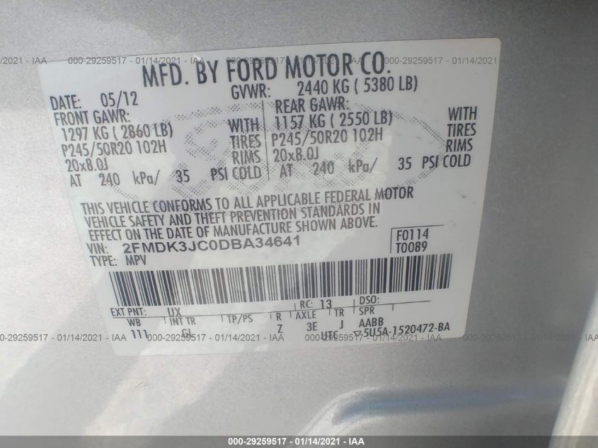 2013 FORD EDGE SEL 2FMDK3JC0DBA34641