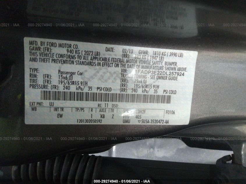 2013 FORD FOCUS S 1FADP3E22DL257924
