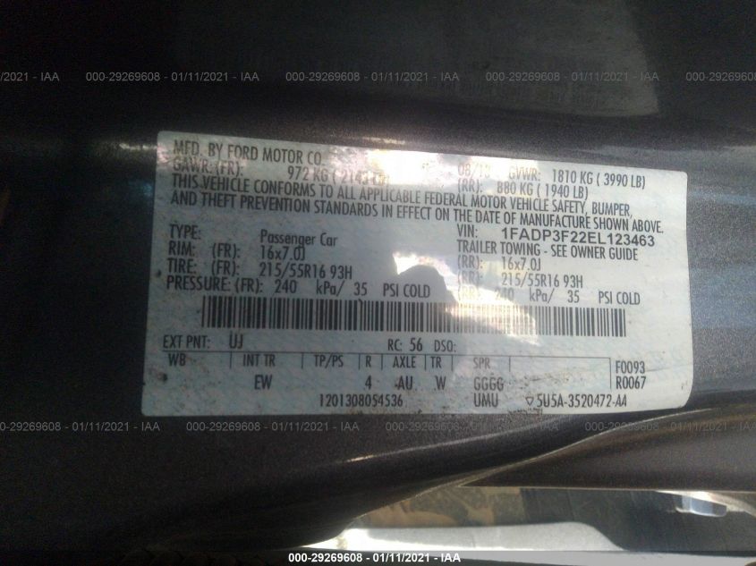 2014 FORD FOCUS SE 1FADP3F22EL123463