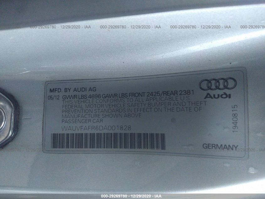 2013 AUDI A5 PRESTIGE WAUVFAFR6DA001828
