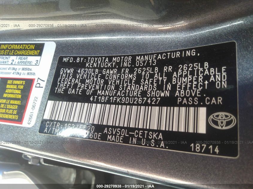 2013 TOYOTA CAMRY L/LE/SE/XLE 4T1BF1FK9DU267427