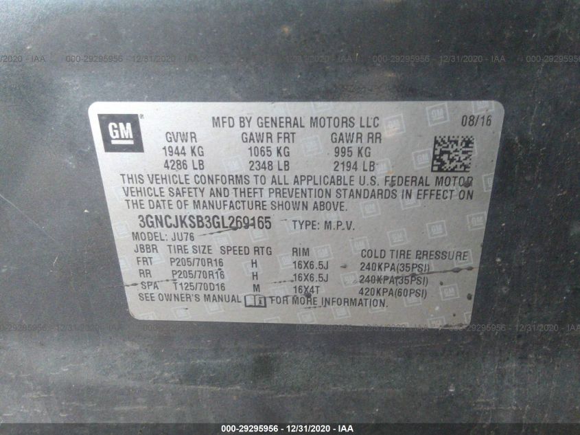 2016 CHEVROLET TRAX LS 3GNCJKSB3GL269165