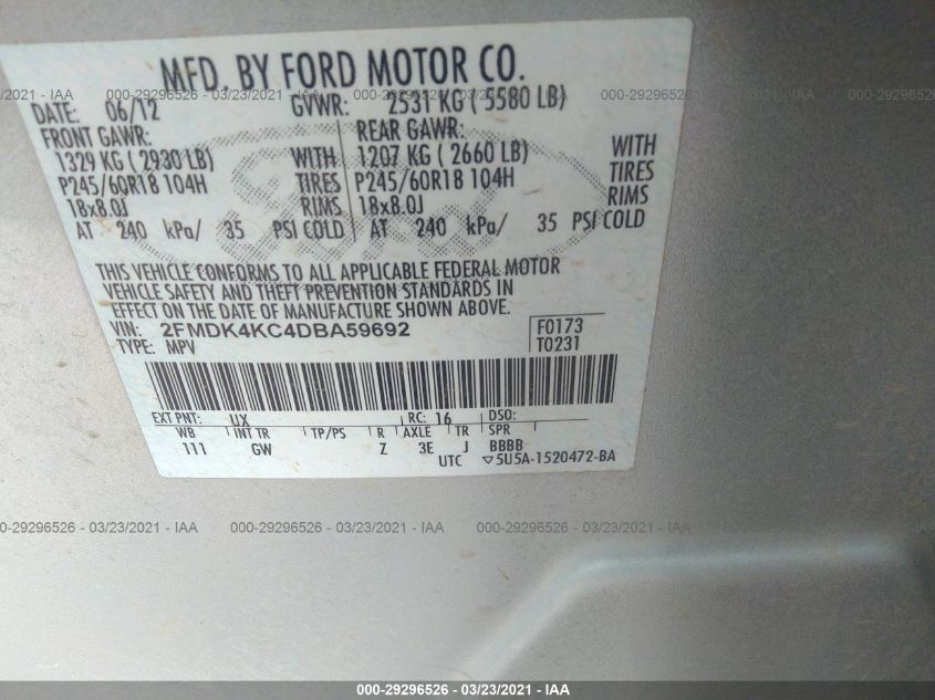 2013 FORD EDGE LIMITED 2FMDK4KC4DBA59692