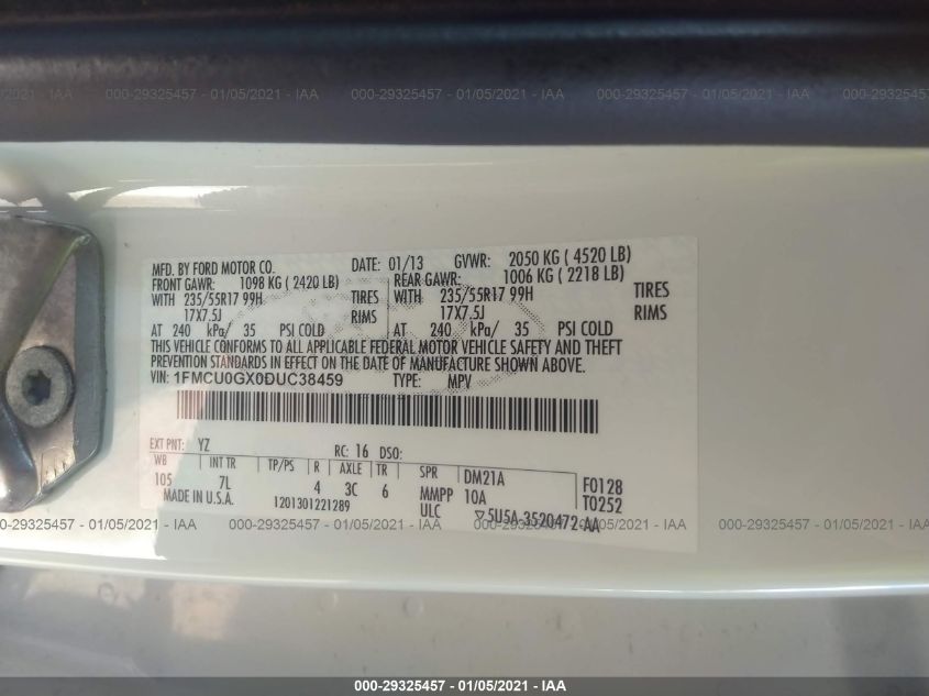 2013 FORD ESCAPE SE 1FMCU0GX0DUC38459