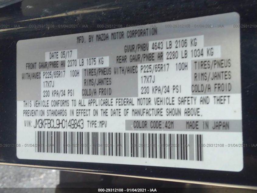 2017 MAZDA CX-5 TOURING JM3KFBCL9H0149843